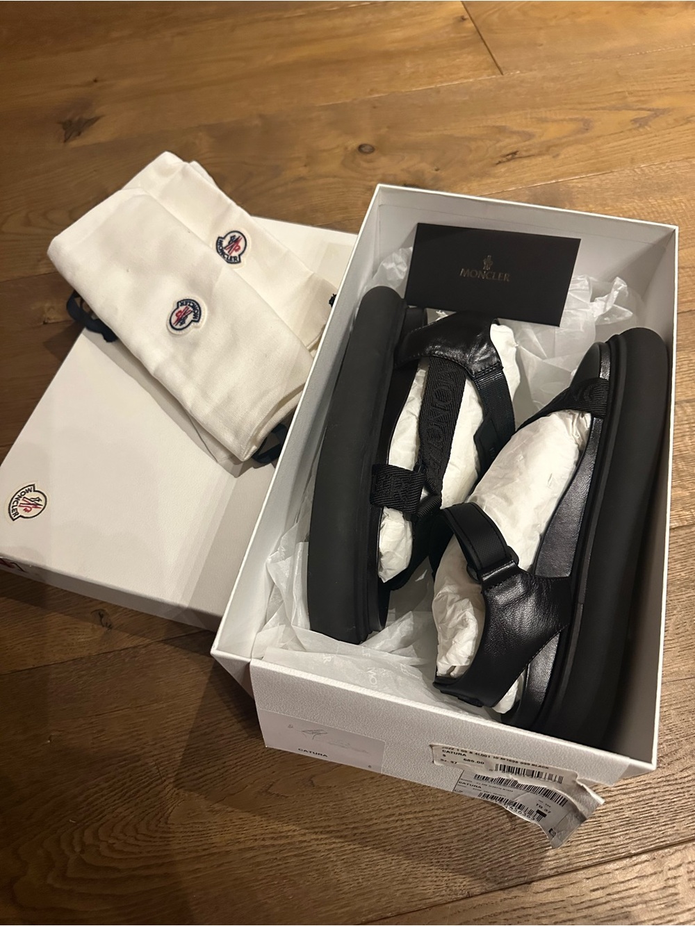 Moncler Black Leather Slide Sandals with Cushioned Sole